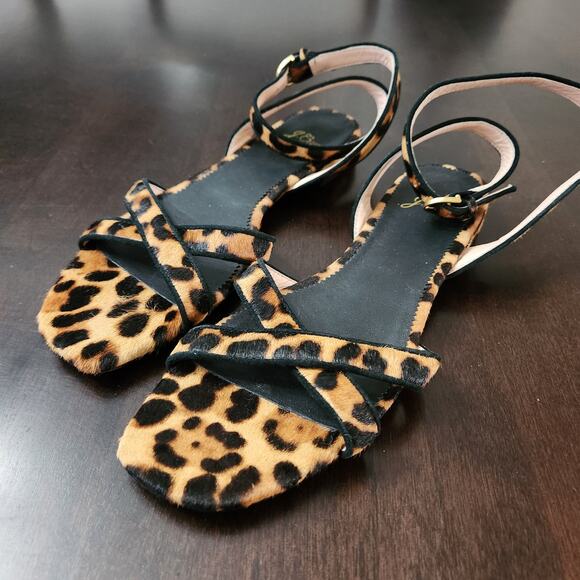 J. Crew Abbie Cross-strap Leopard Calf Hair sandals Size 8 - Picture 3 of 6